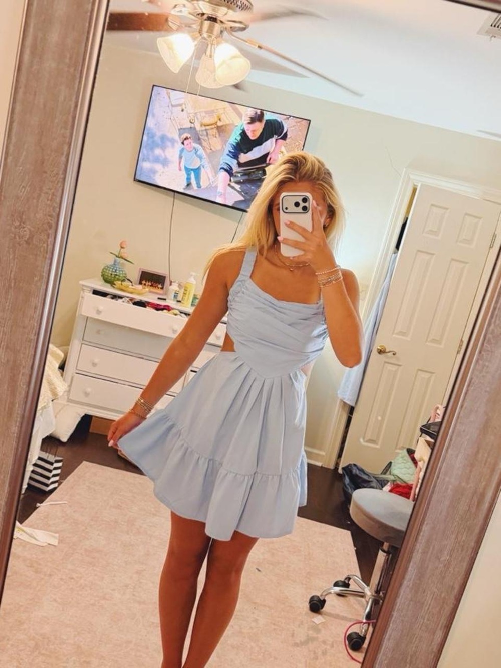 Light Blue Sleeveless Mini Dress with Cutout Detail